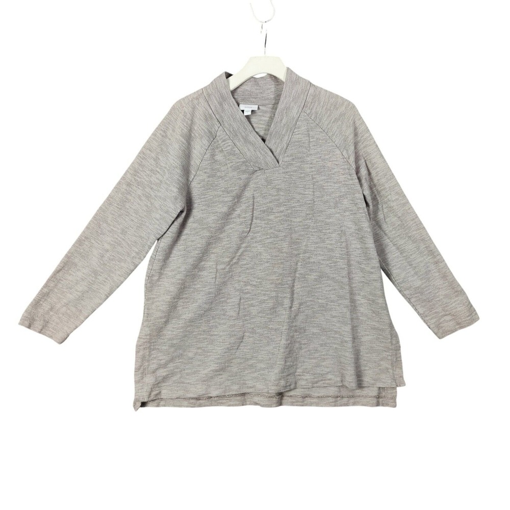 Pure Jill V-Neck Tunic Top Long Sleeve Cotton Blend Casual Tan Womens‎ Size L